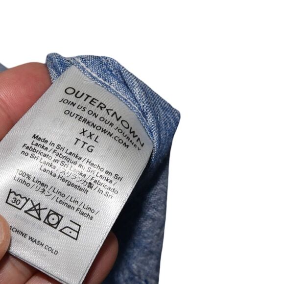 NWT Outerknown Blue Linen Leaf Print Shirt Size XXL 100% Linen Resort Coastal - Picture 7 of 7